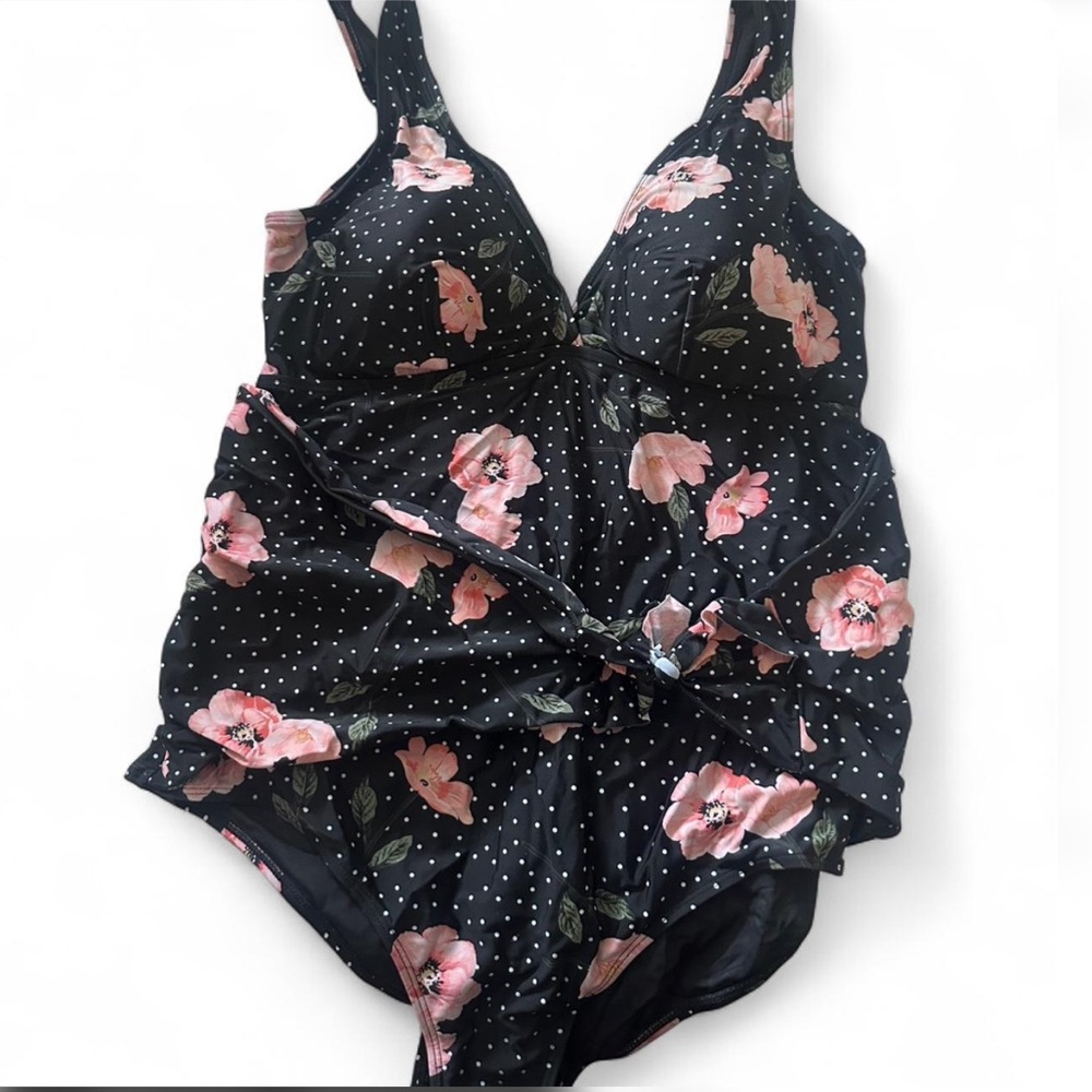 Torrid Black and Pink Floral One Piece - Picture 2 of 5